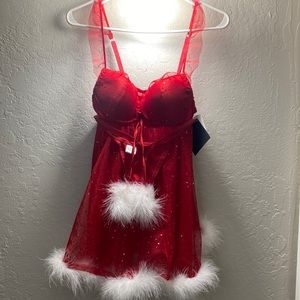 Christmas Cute wearing comes with a thong and adjustable baby doll top push up